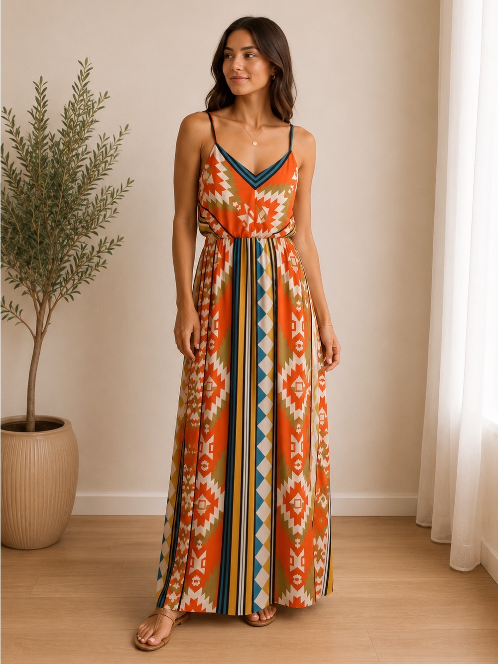 Ruby Rox Multicolor Geometric Boho Maxi Dress Size Small